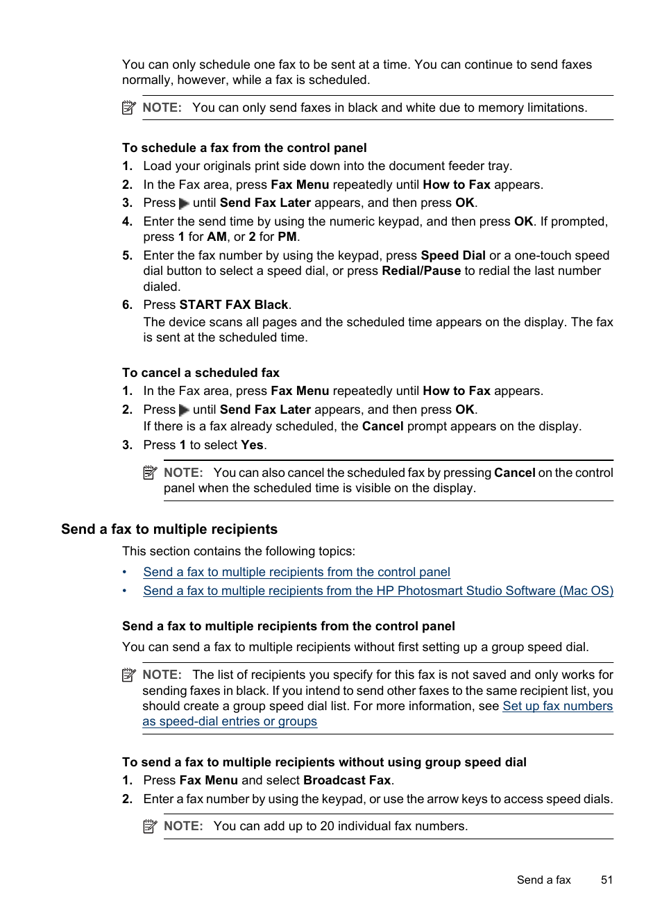 Send a fax to multiple recipients | HP Officejet J3680 All-in-One Printer User Manual | Page 55 / 186