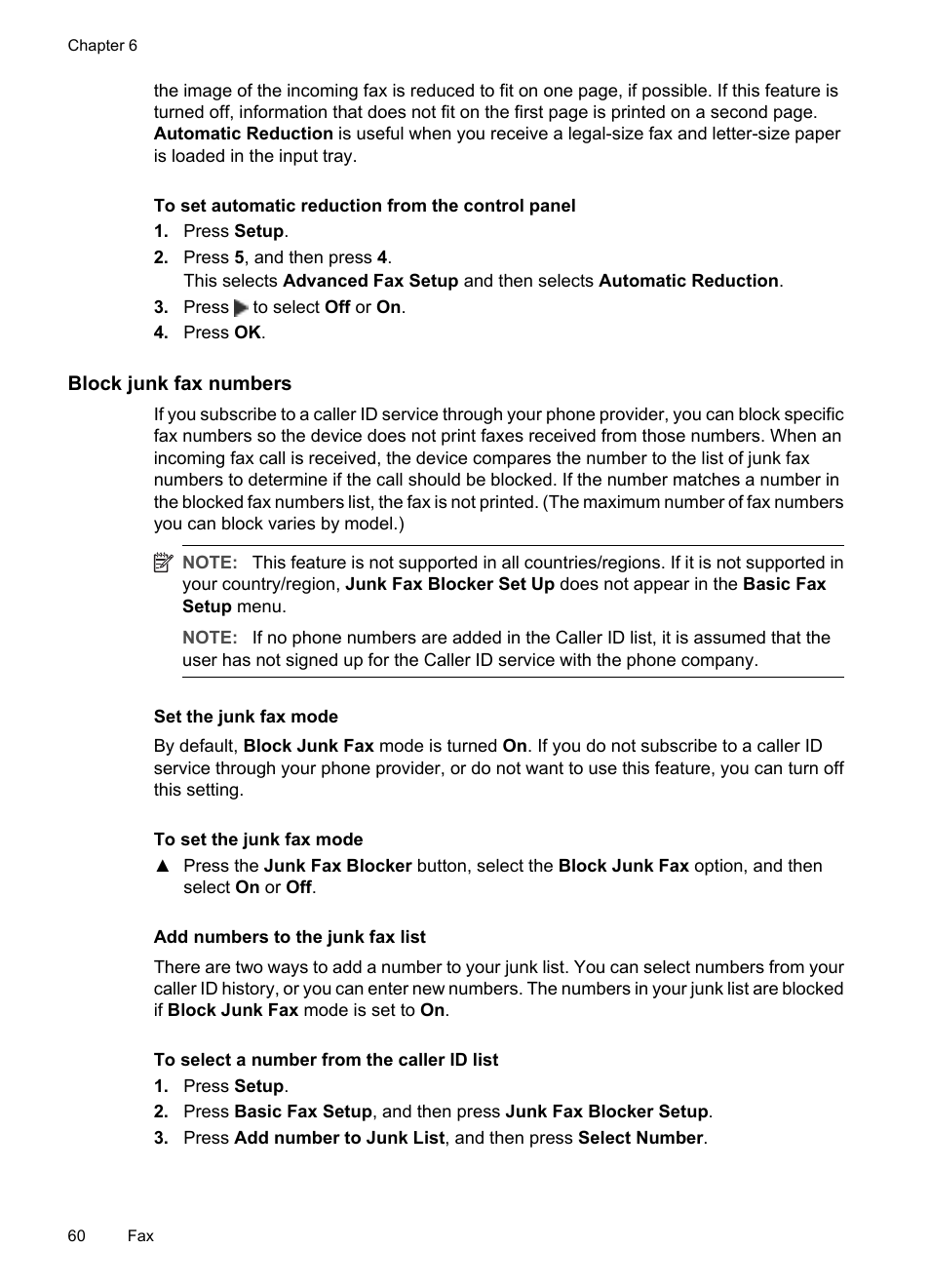 Block junk fax numbers, Set the junk fax mode, Add numbers to the junk fax list | HP Officejet J3680 All-in-One Printer User Manual | Page 64 / 186