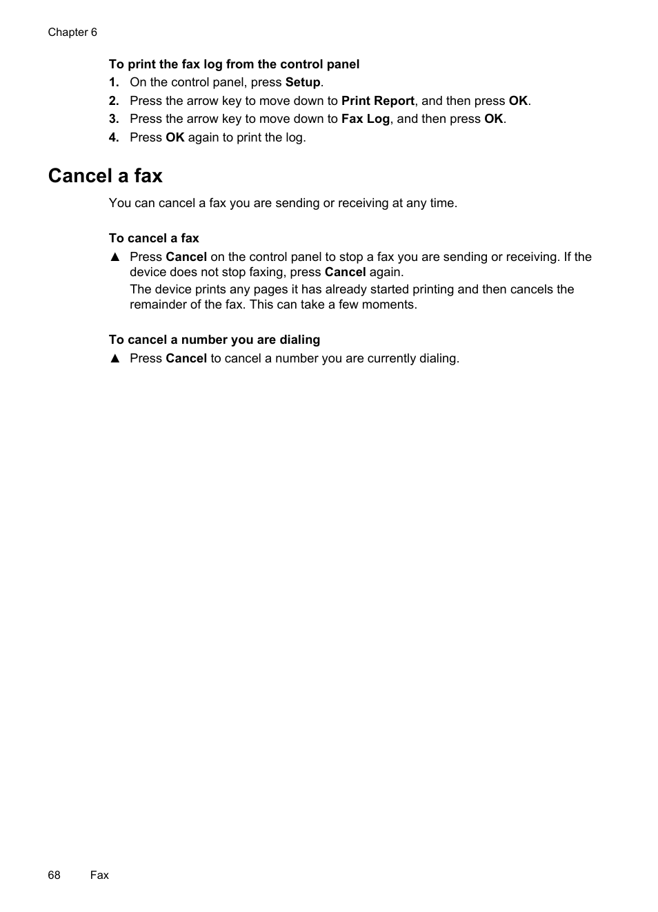 Cancel a fax | HP Officejet J3680 All-in-One Printer User Manual | Page 72 / 186