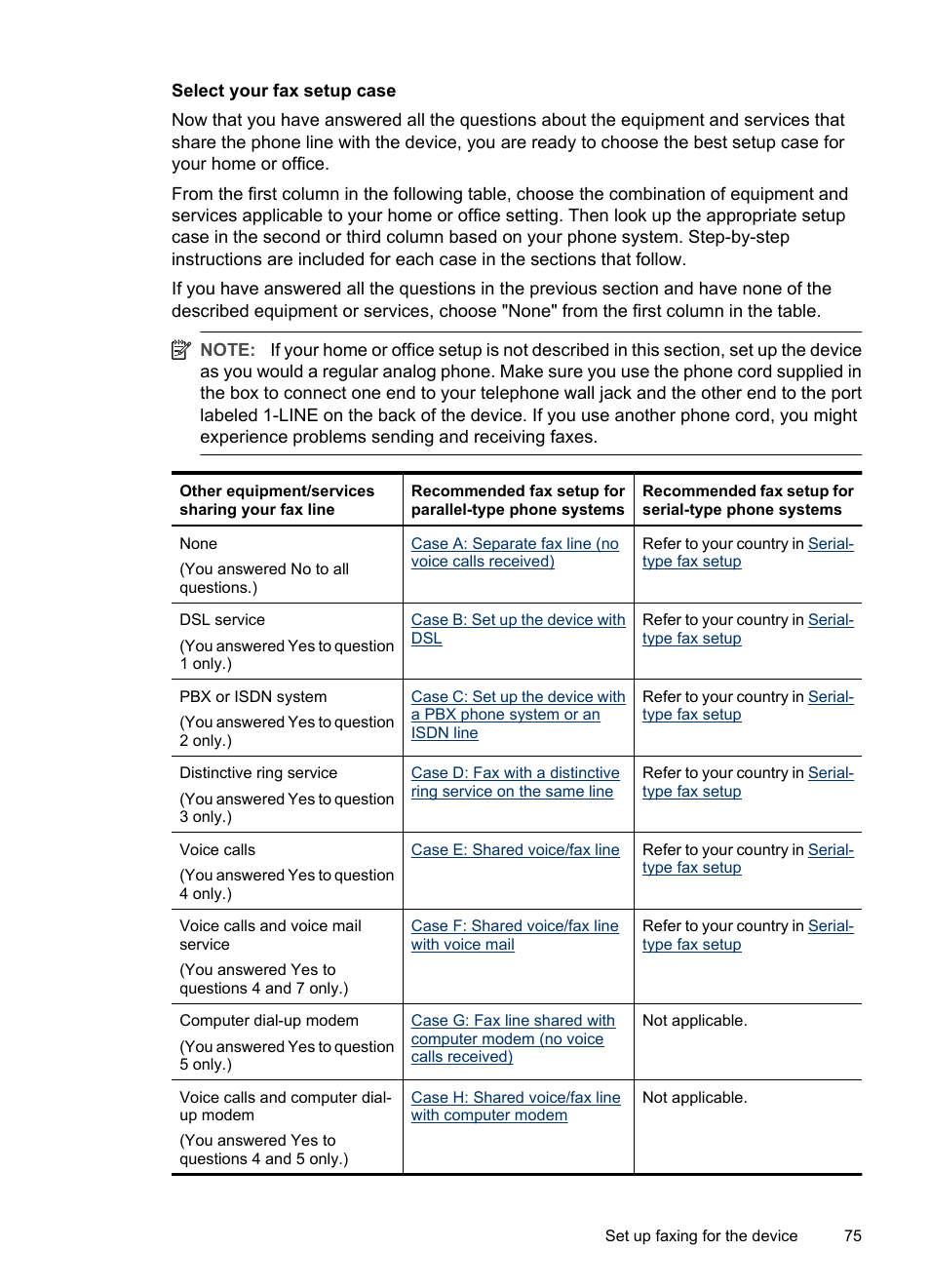 Select your fax setup case | HP Officejet J3680 All-in-One Printer User Manual | Page 79 / 186