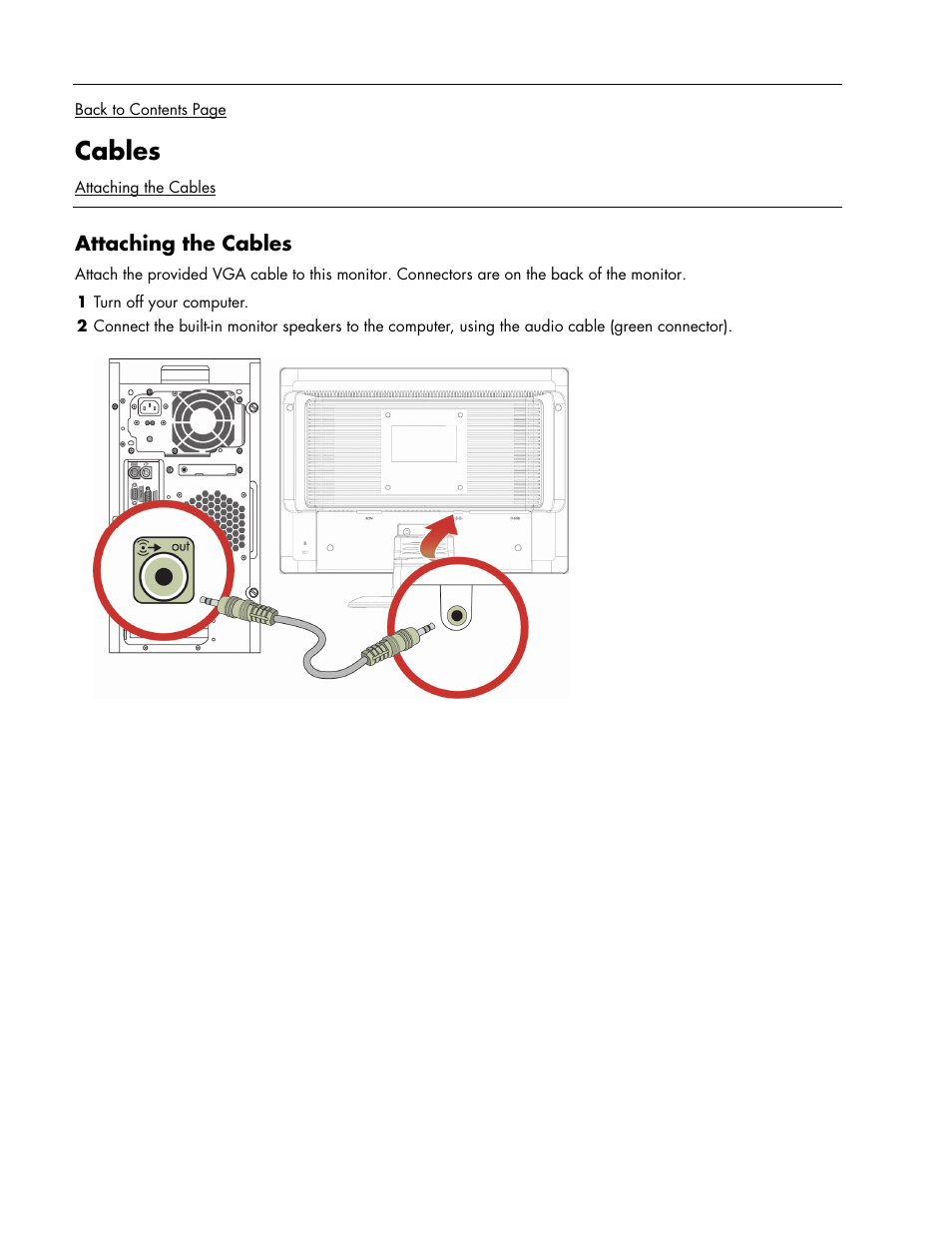 Cables, Attaching the cables | HP Pavilion w17e 17 inch Flat Panel Monitor User Manual | Page 8 / 28