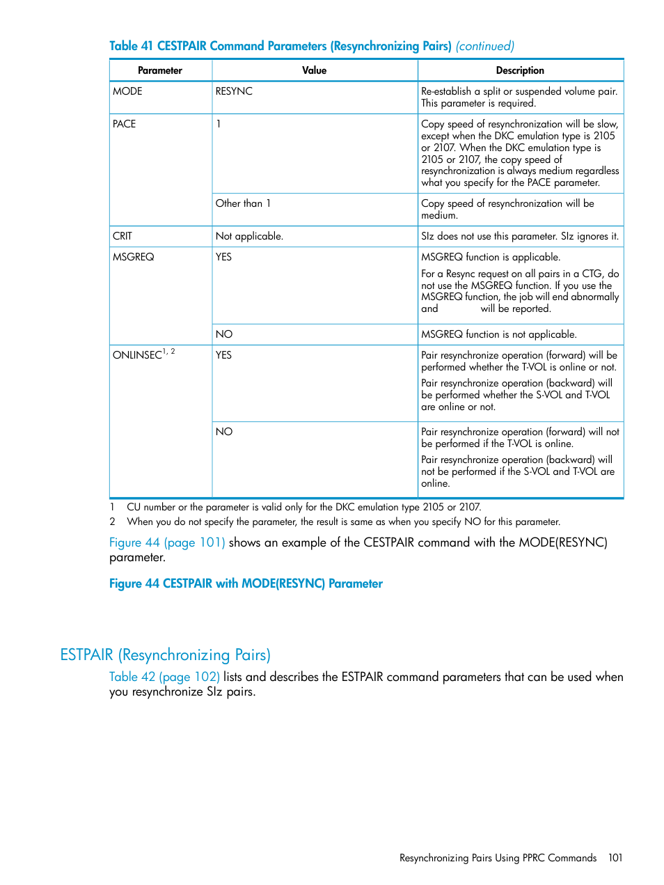 Estpair (resynchronizing pairs) | HP XP Business Copy Software User Manual | Page 101 / 117