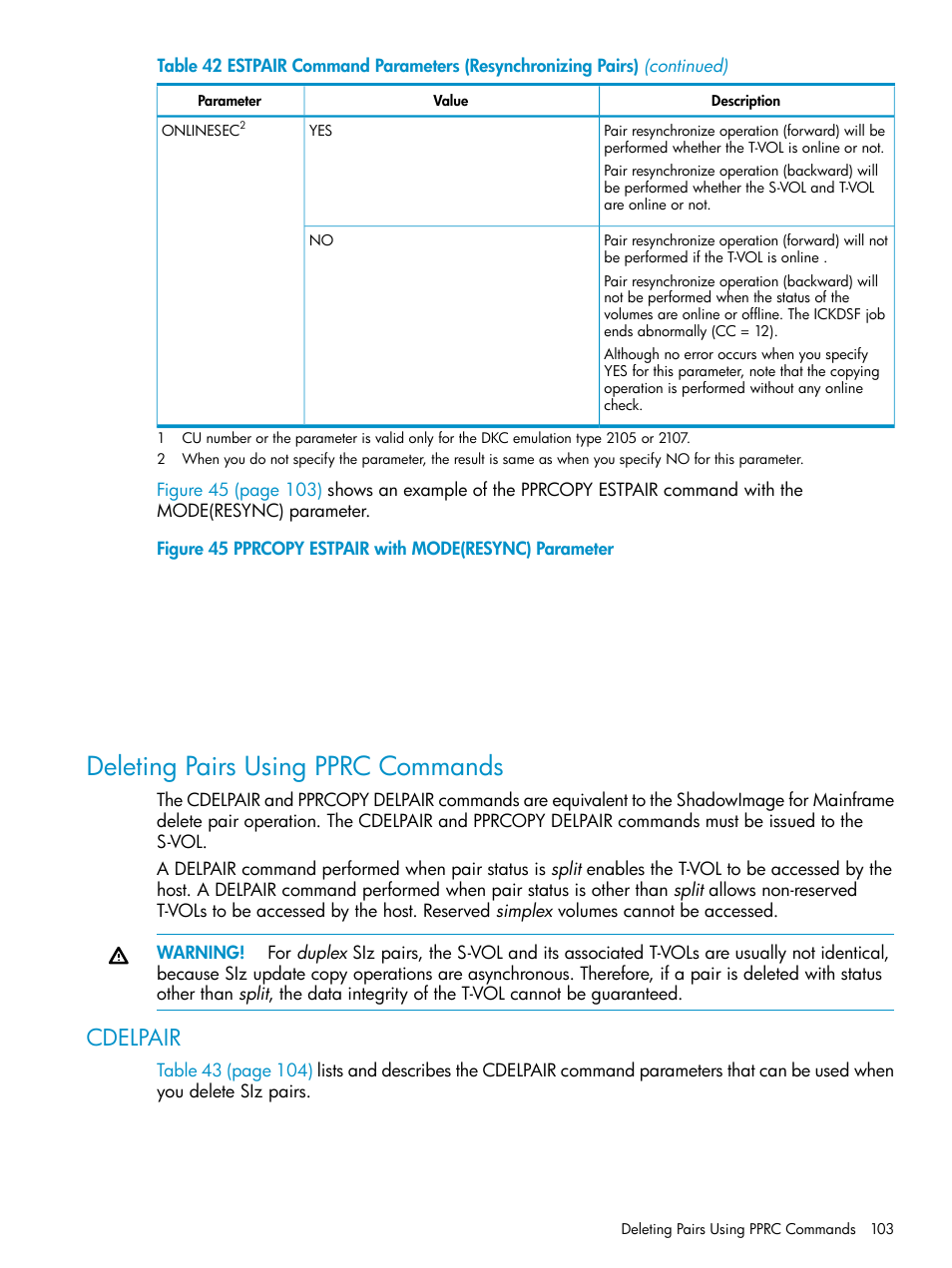 Deleting pairs using pprc commands, Cdelpair | HP XP Business Copy Software User Manual | Page 103 / 117