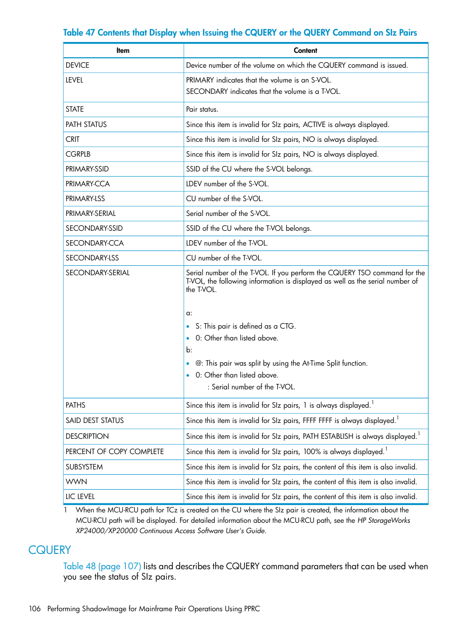 Cquery | HP XP Business Copy Software User Manual | Page 106 / 117