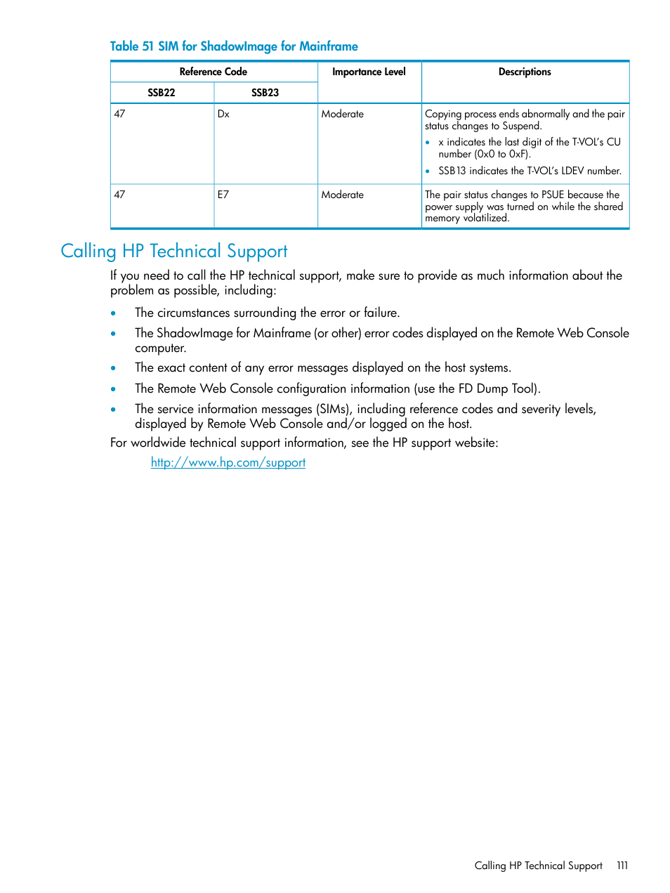 Calling hp technical support | HP XP Business Copy Software User Manual | Page 111 / 117