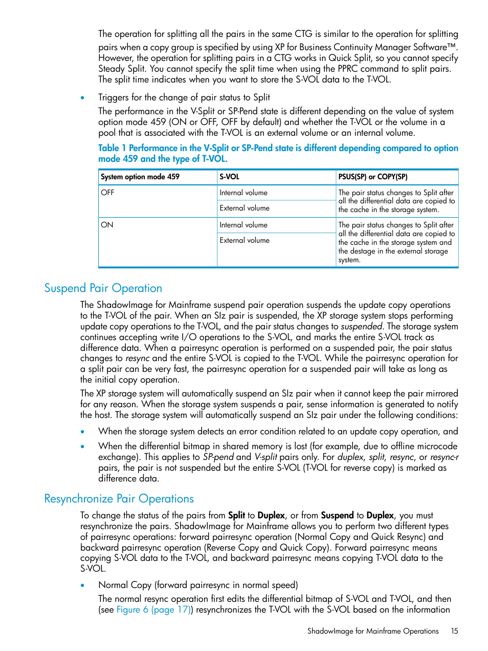 Suspend pair operation, Resynchronize pair operations | HP XP Business Copy Software User Manual | Page 15 / 117