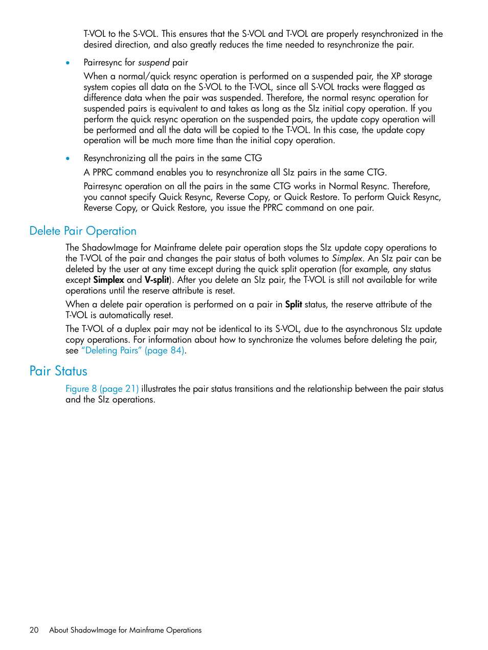 Delete pair operation, Pair status | HP XP Business Copy Software User Manual | Page 20 / 117