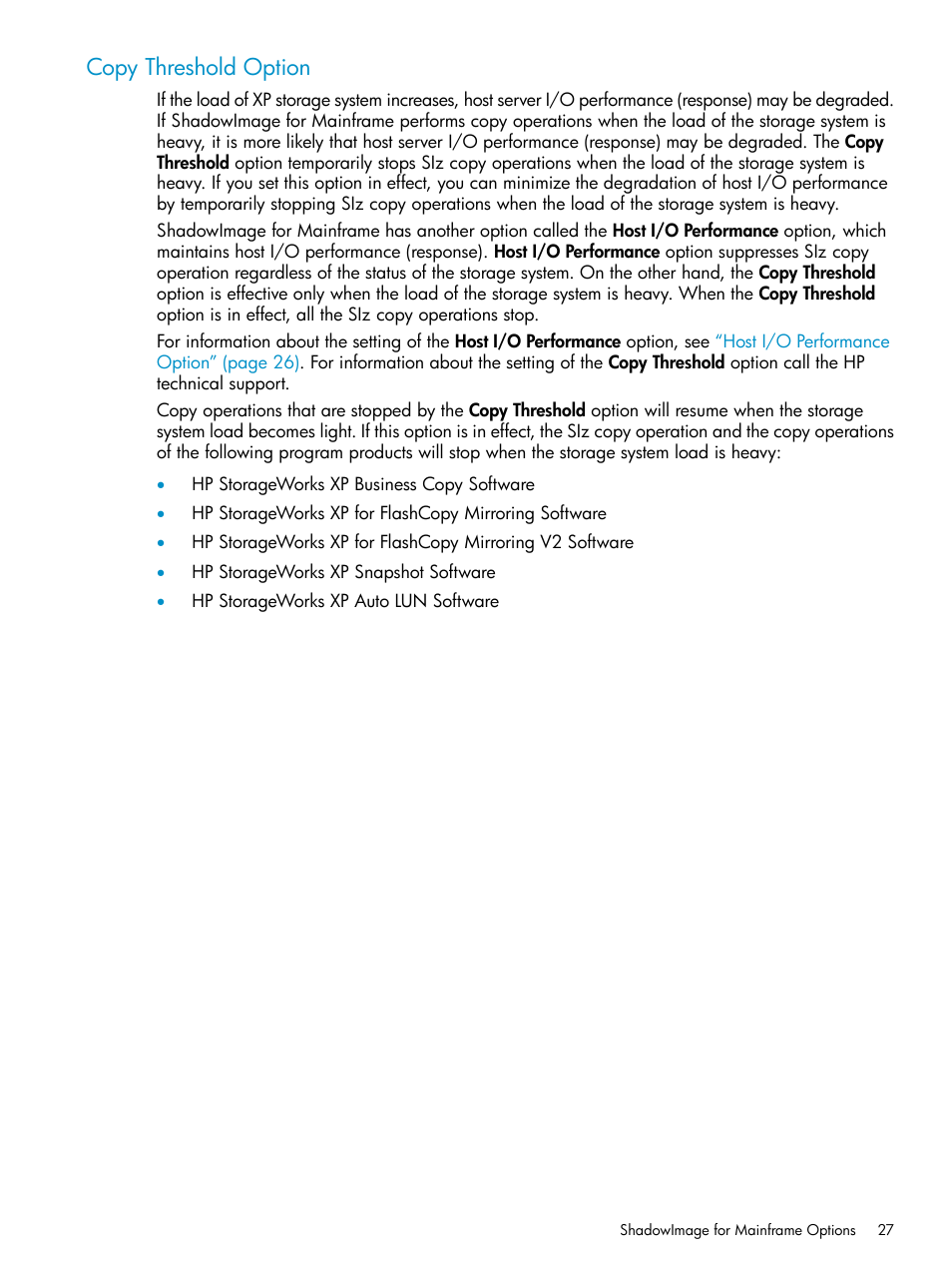 Copy threshold option, Copy threshold | HP XP Business Copy Software User Manual | Page 27 / 117