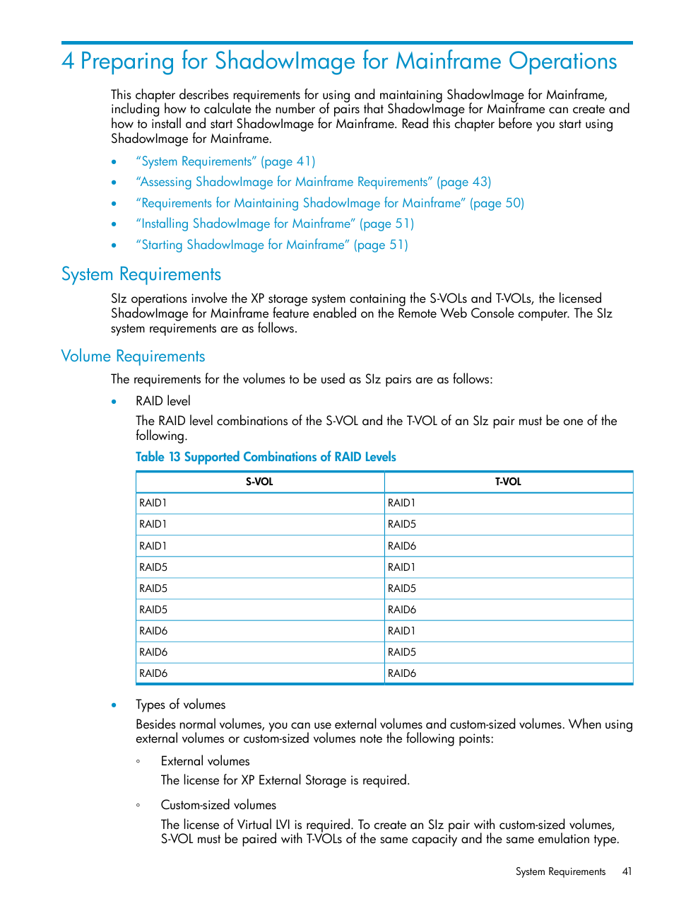 System requirements, Volume requirements | HP XP Business Copy Software User Manual | Page 41 / 117