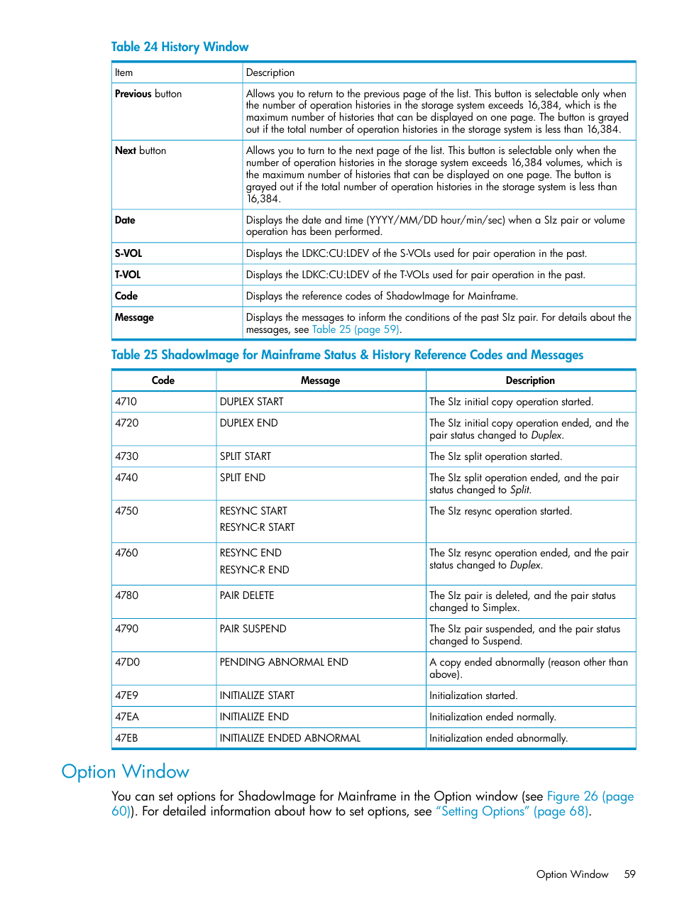 Option window | HP XP Business Copy Software User Manual | Page 59 / 117