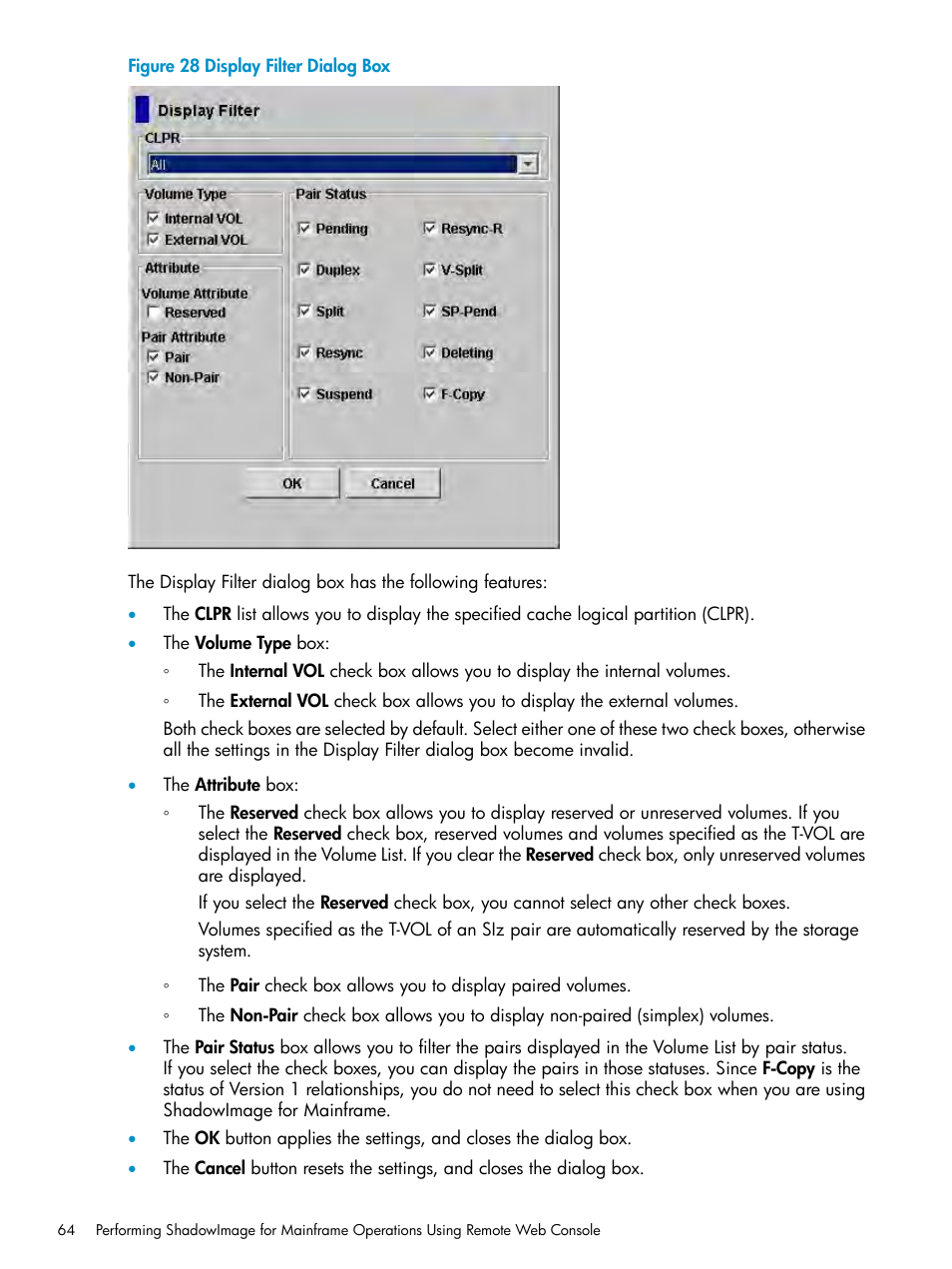 Display filter dialog box | HP XP Business Copy Software User Manual | Page 64 / 117