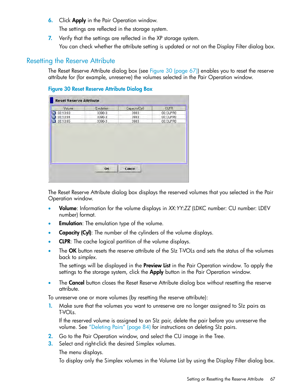 Resetting the reserve attribute | HP XP Business Copy Software User Manual | Page 67 / 117