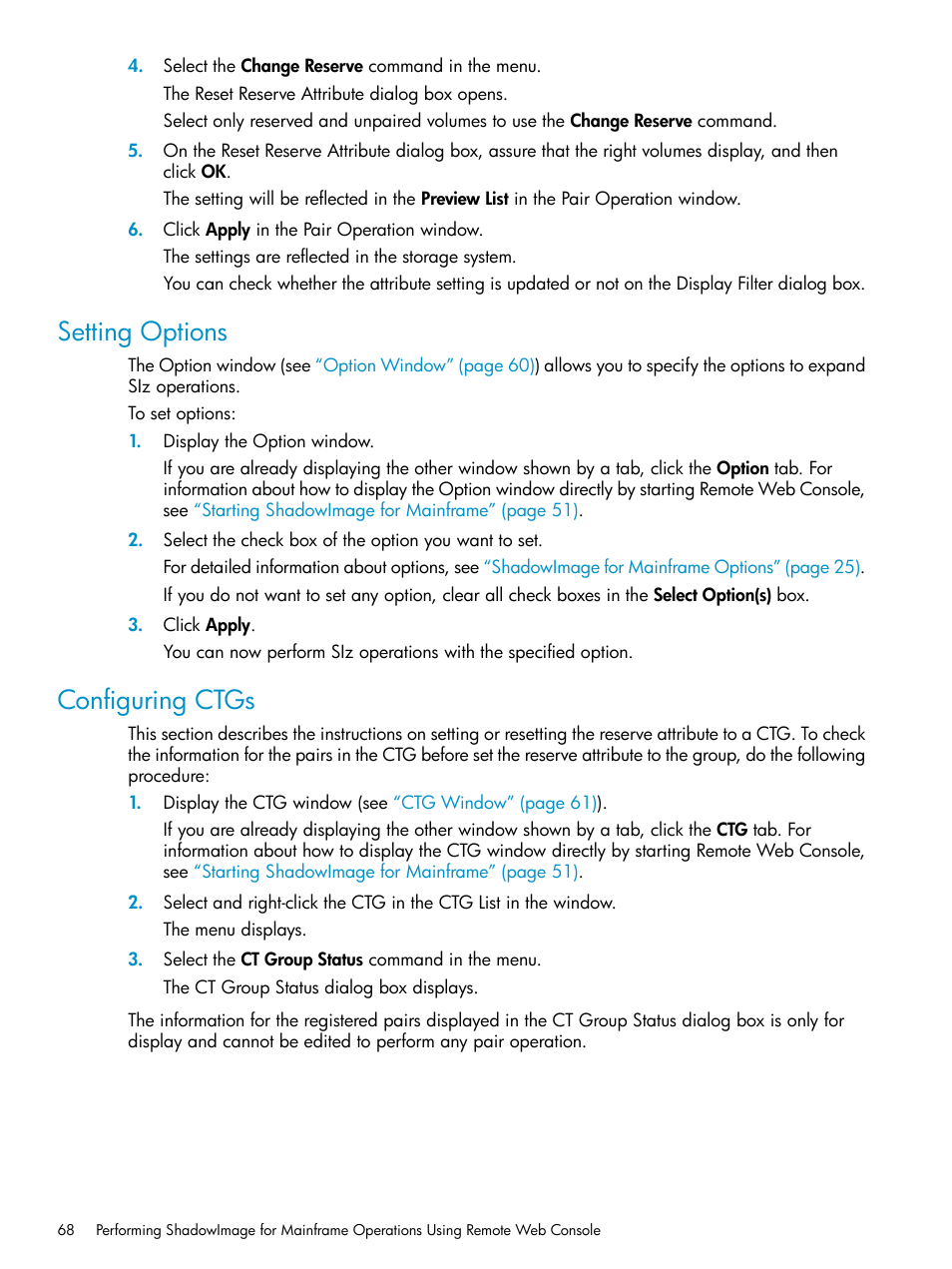 Setting options, Configuring ctgs, Setting options configuring ctgs | HP XP Business Copy Software User Manual | Page 68 / 117