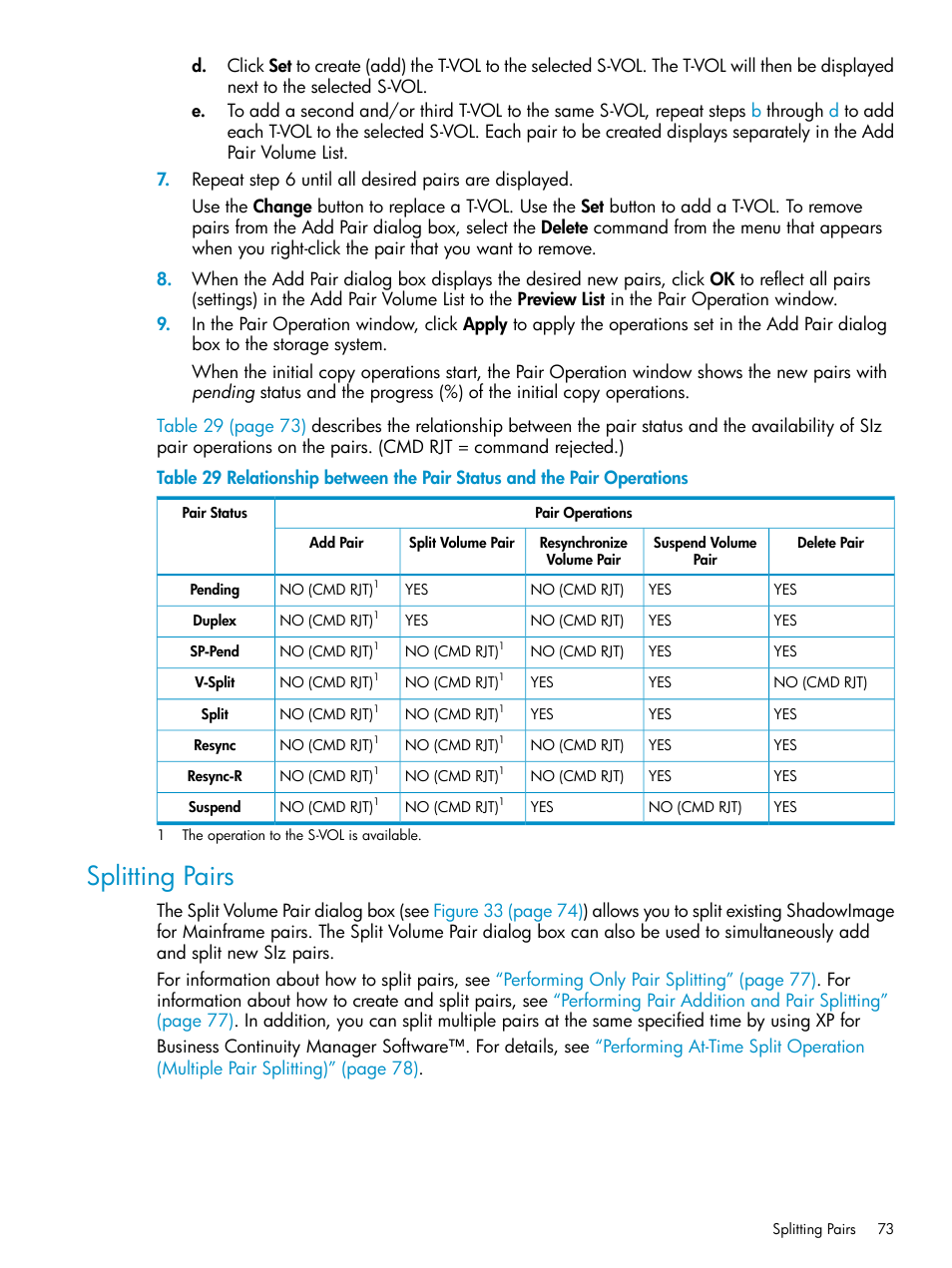 Splitting pairs | HP XP Business Copy Software User Manual | Page 73 / 117