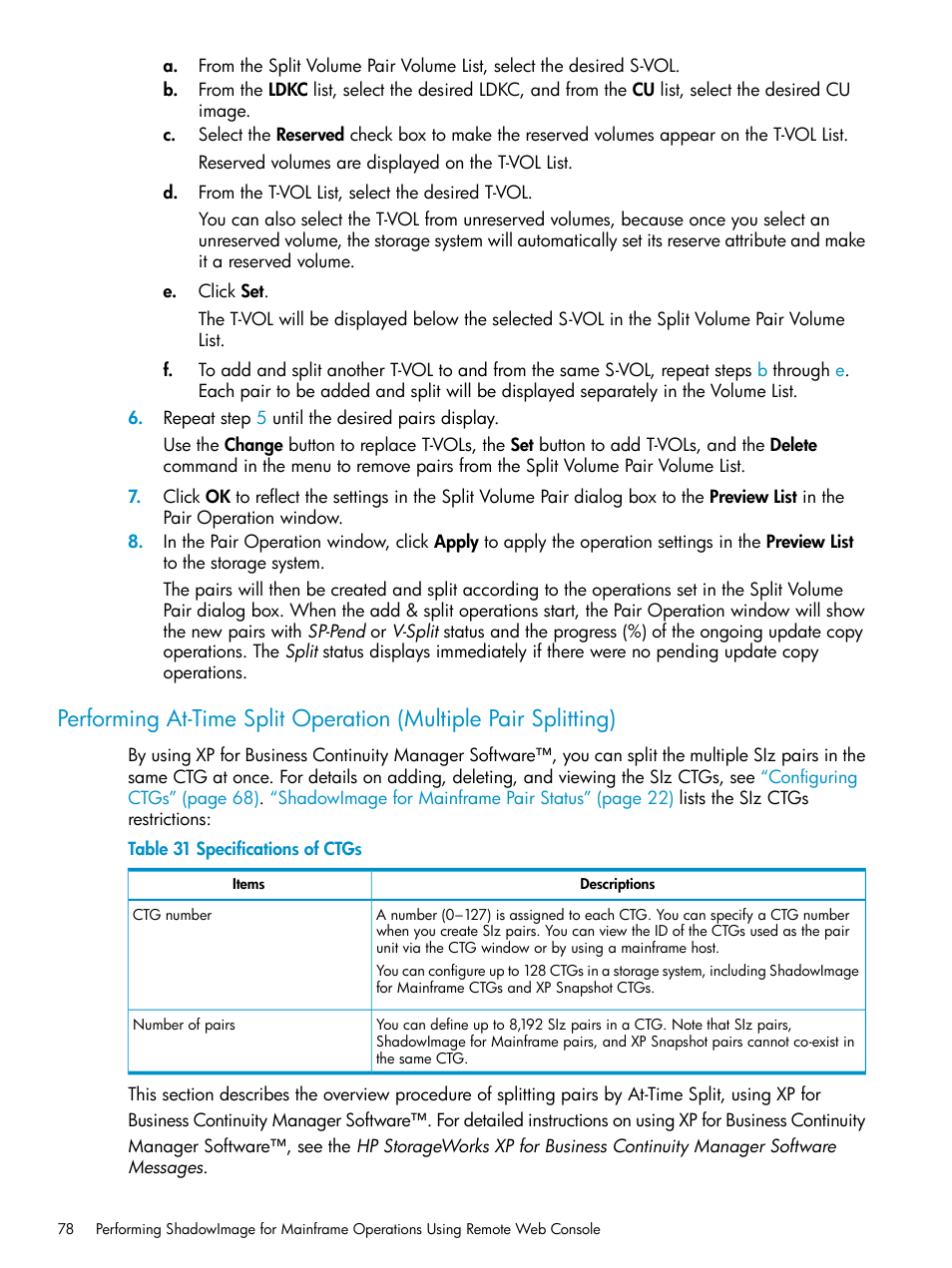 Performing at-time split operation | HP XP Business Copy Software User Manual | Page 78 / 117