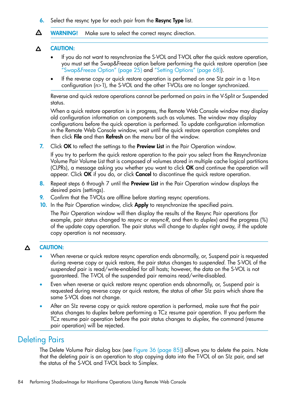 Deleting pairs | HP XP Business Copy Software User Manual | Page 84 / 117