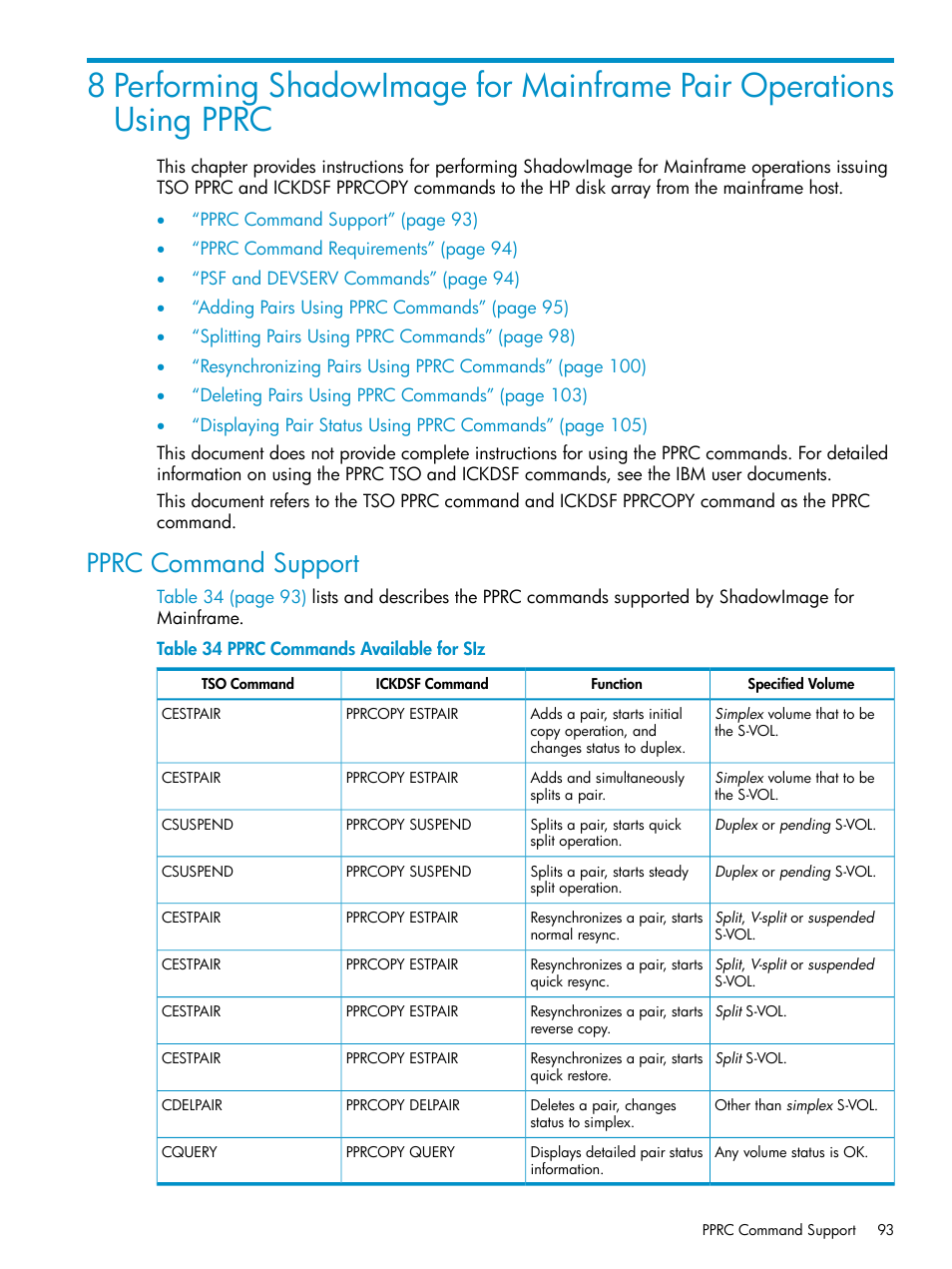 Pprc command support, Performing shadowimage for mainframe pair | HP XP Business Copy Software User Manual | Page 93 / 117