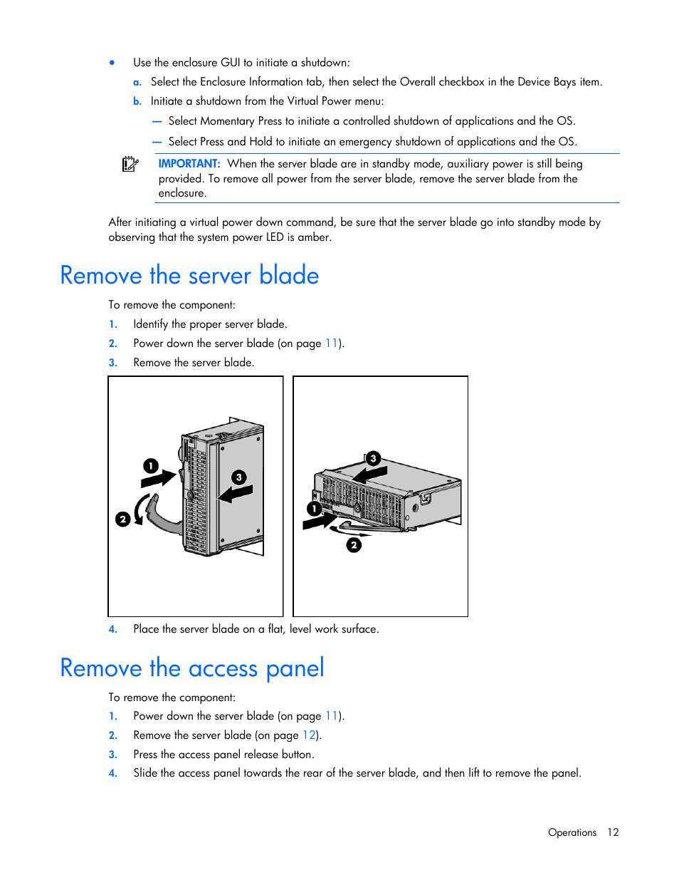 Remove the server blade, Remove the access panel | HP ProLiant BL495c G5 Server-Blade User Manual | Page 12 / 91