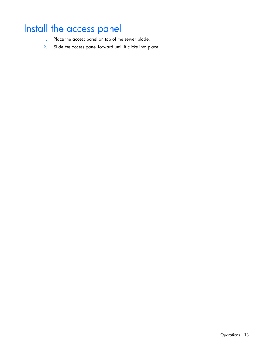 Install the access panel | HP ProLiant BL495c G5 Server-Blade User Manual | Page 13 / 91
