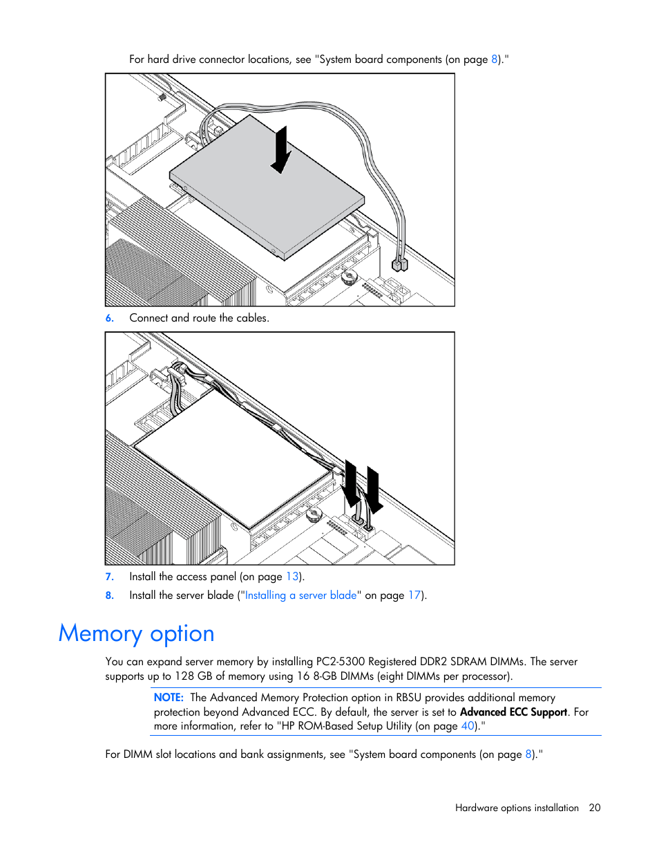 Memory option | HP ProLiant BL495c G5 Server-Blade User Manual | Page 20 / 91