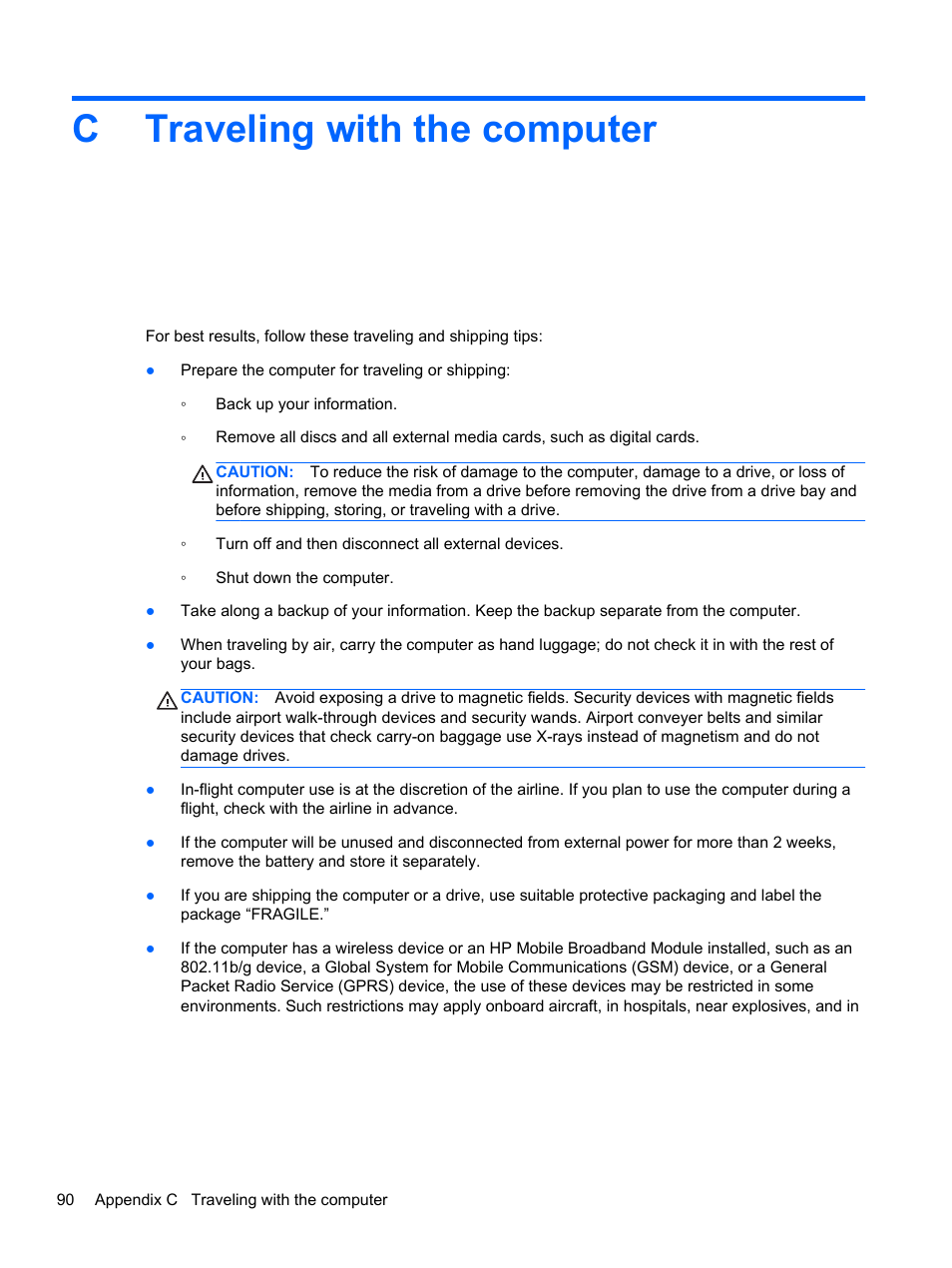 Traveling with the computer, Appendix c traveling with the computer, Ctraveling with the computer | HP Pavilion dm1-4171nr Entertainment Notebook PC User Manual | Page 100 / 109