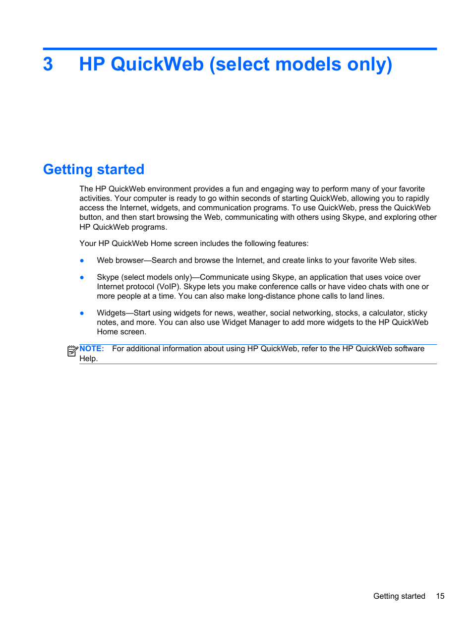 Hp quickweb (select models only), Getting started, 3 hp quickweb (select models only) | Refer to, Hp quickweb, And to the, 3hp quickweb (select models only) | HP Pavilion dm1-4171nr Entertainment Notebook PC User Manual | Page 25 / 109