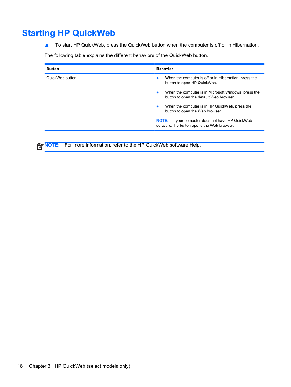 Starting hp quickweb | HP Pavilion dm1-4171nr Entertainment Notebook PC User Manual | Page 26 / 109