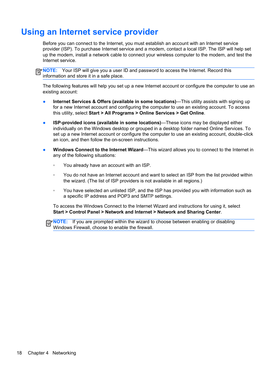 Using an internet service provider | HP Pavilion dm1-4171nr Entertainment Notebook PC User Manual | Page 28 / 109
