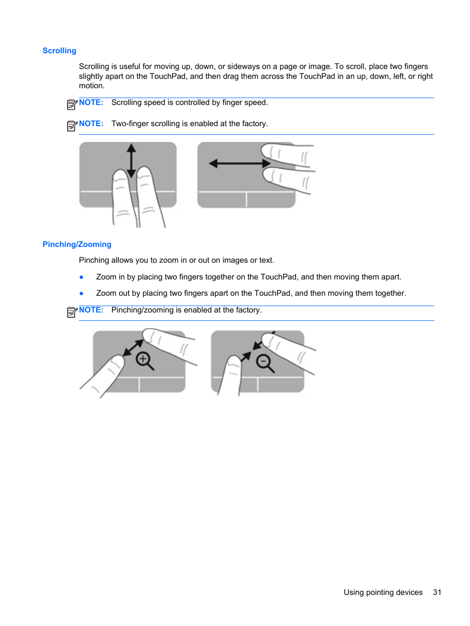 Scrolling, Pinching/zooming, Scrolling pinching/zooming | HP Pavilion dm1-4171nr Entertainment Notebook PC User Manual | Page 41 / 109