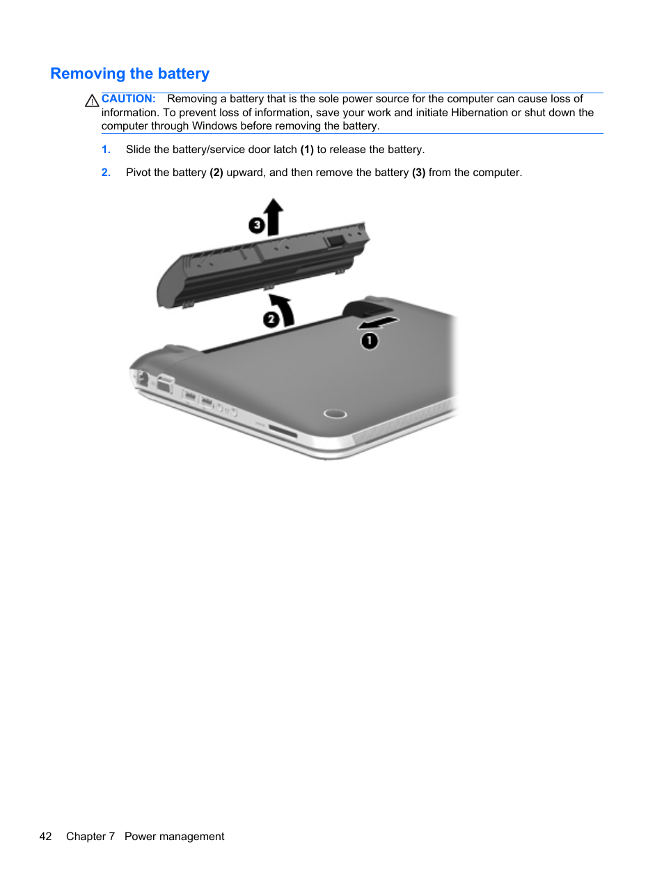 Removing the battery | HP Pavilion dm1-4171nr Entertainment Notebook PC User Manual | Page 52 / 109