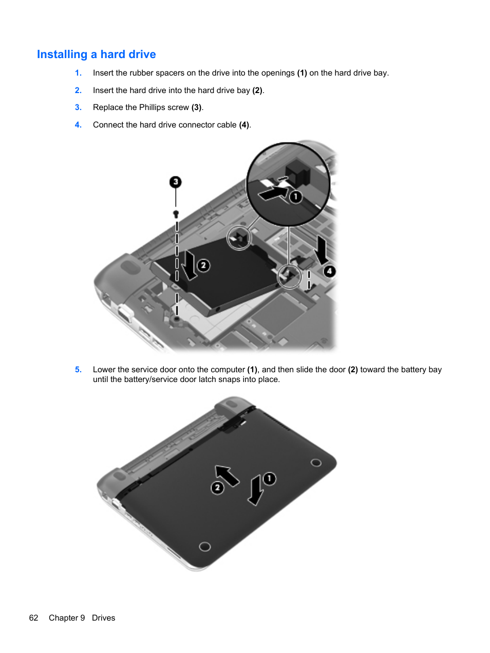 Installing a hard drive | HP Pavilion dm1-4171nr Entertainment Notebook PC User Manual | Page 72 / 109