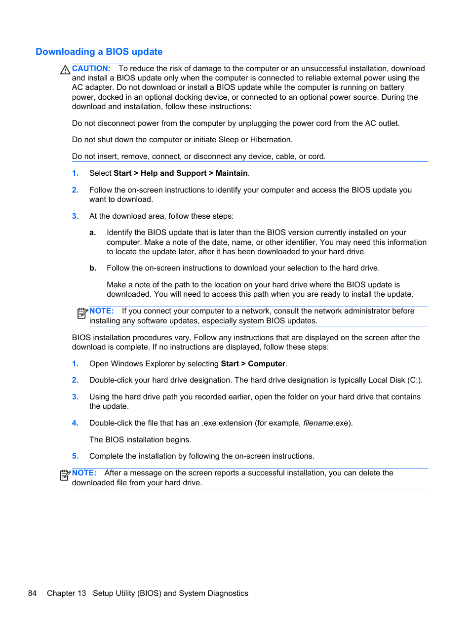 Downloading a bios update | HP Pavilion dm1-4171nr Entertainment Notebook PC User Manual | Page 94 / 109
