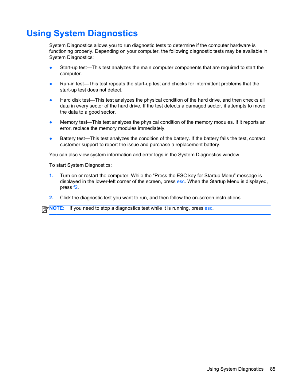 Using system diagnostics | HP Pavilion dm1-4171nr Entertainment Notebook PC User Manual | Page 95 / 109