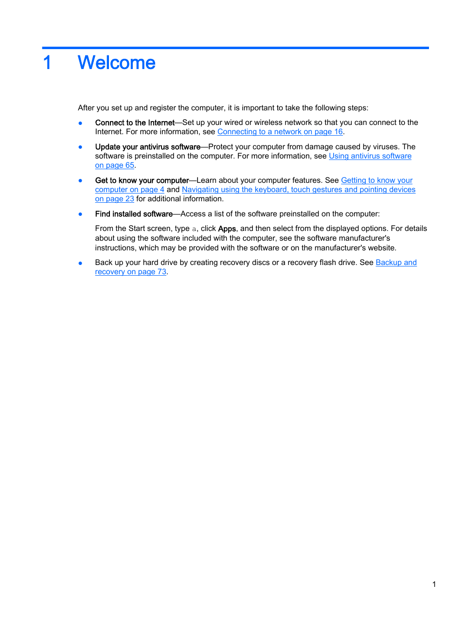 Welcome, 1 welcome, 1welcome | HP EliteBook 755 G2 Notebook PC User Manual | Page 11 / 106