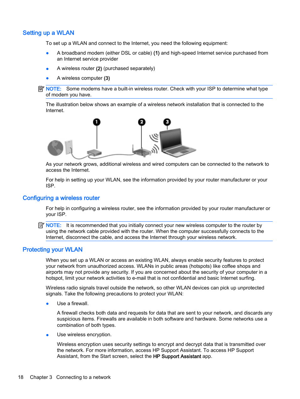 Setting up a wlan, Configuring a wireless router, Protecting your wlan | HP EliteBook 755 G2 Notebook PC User Manual | Page 28 / 106