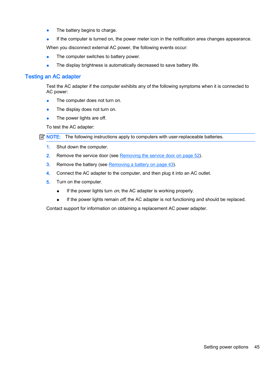 Testing an ac adapter | HP EliteBook 755 G2 Notebook PC User Manual | Page 55 / 106