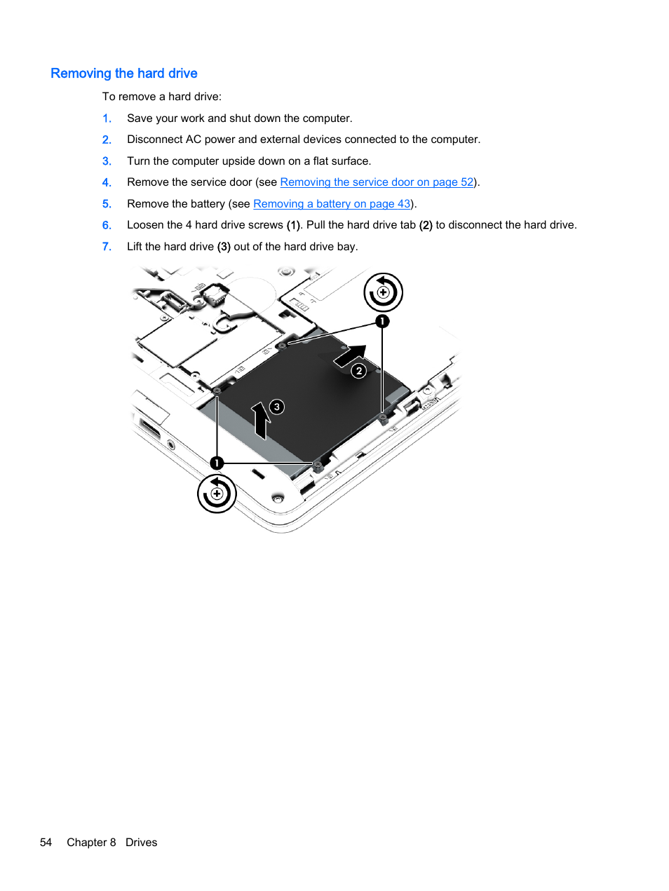 Removing the hard drive | HP EliteBook 755 G2 Notebook PC User Manual | Page 64 / 106