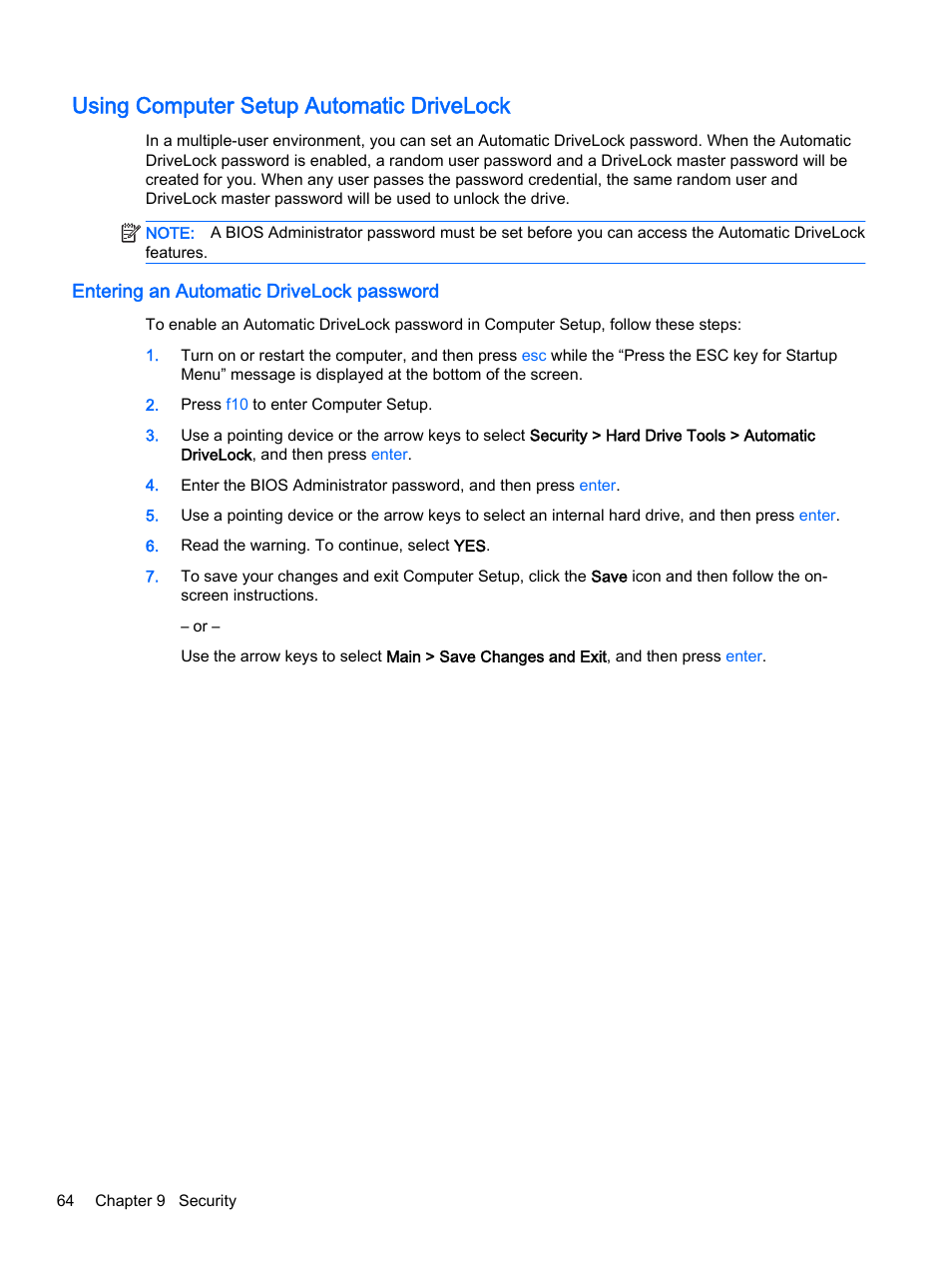 Using computer setup automatic drivelock, Entering an automatic drivelock password | HP EliteBook 755 G2 Notebook PC User Manual | Page 74 / 106