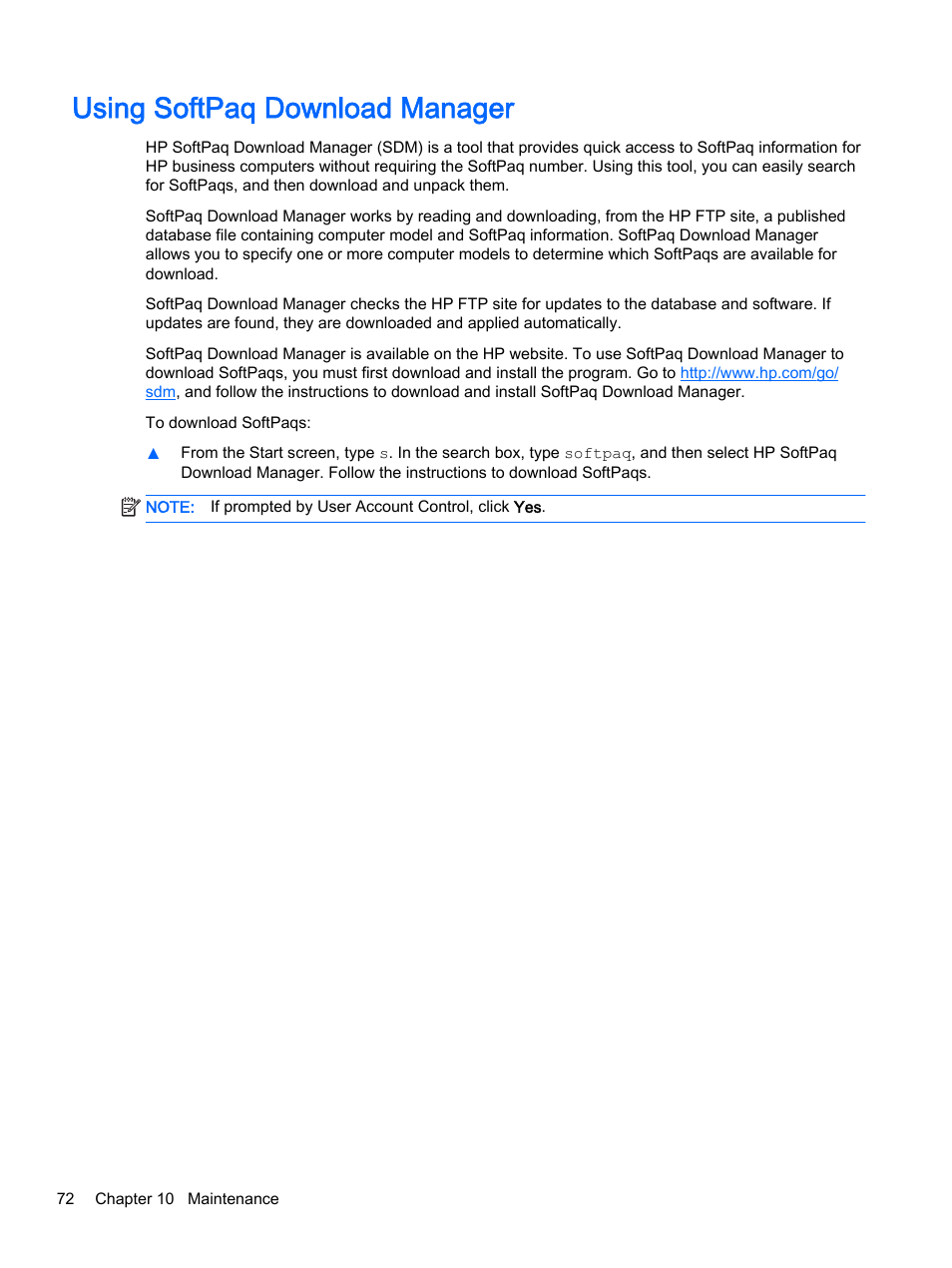 Using softpaq download manager | HP EliteBook 755 G2 Notebook PC User Manual | Page 82 / 106