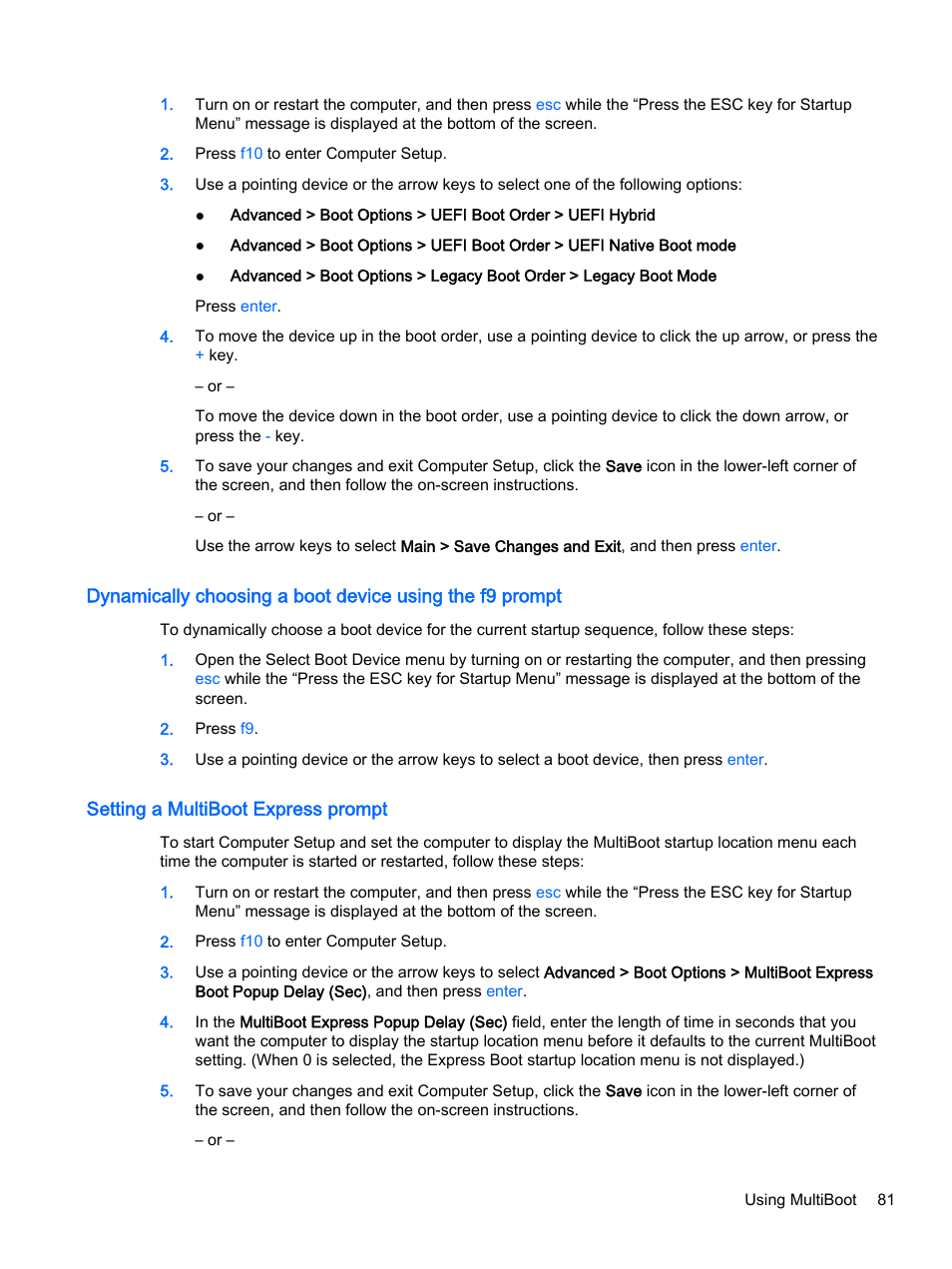 Setting a multiboot express prompt | HP EliteBook 755 G2 Notebook PC User Manual | Page 91 / 106