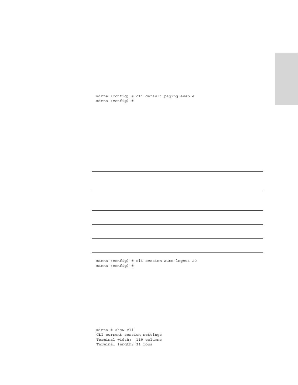 Cli default paging enable, Cli session, Show cli | HP StorageWorks Enterprise File Services WAN Accelerator User Manual | Page 165 / 230