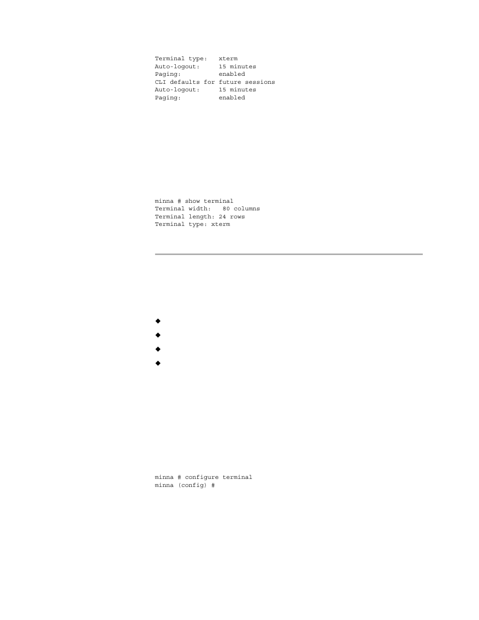 Show terminal, Enable configuration mode and persistence commands, Configure terminal | Disable | HP StorageWorks Enterprise File Services WAN Accelerator User Manual | Page 166 / 230