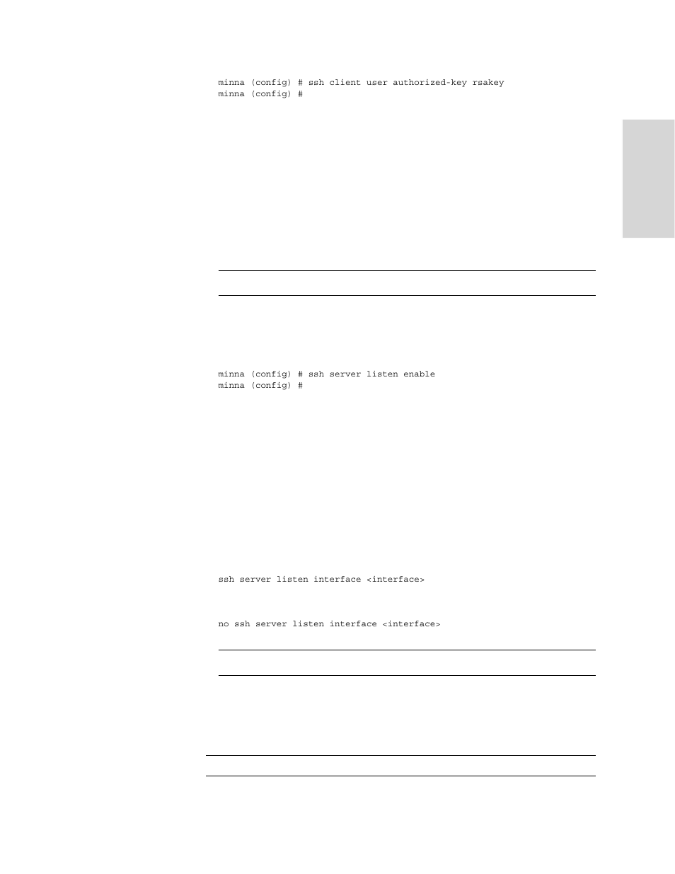 Ssh server listen enable, Ssh server listen interface | HP StorageWorks Enterprise File Services WAN Accelerator User Manual | Page 169 / 230