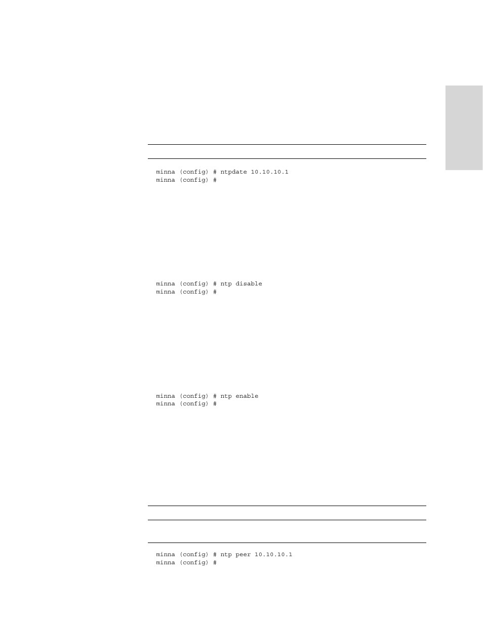 Ntpdate, Ntp disable, Ntp enable | Ntp peer | HP StorageWorks Enterprise File Services WAN Accelerator User Manual | Page 173 / 230