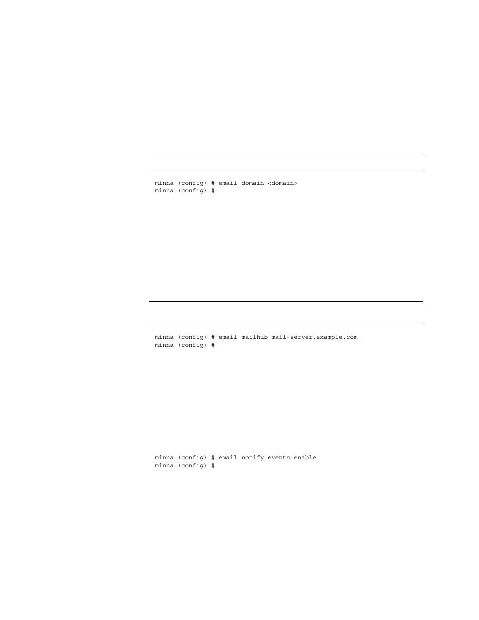 Email domain, Email mailhub, Email notify events enable | Email notify events recipient | HP StorageWorks Enterprise File Services WAN Accelerator User Manual | Page 188 / 230