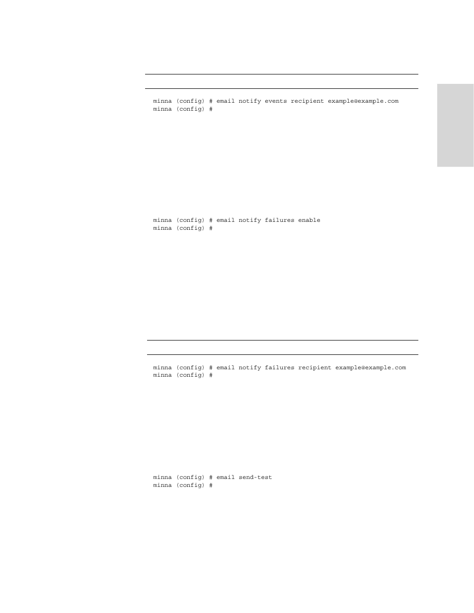 Email notify failures enable, Email notify failures recipient, Email send-test | Show email | HP StorageWorks Enterprise File Services WAN Accelerator User Manual | Page 189 / 230