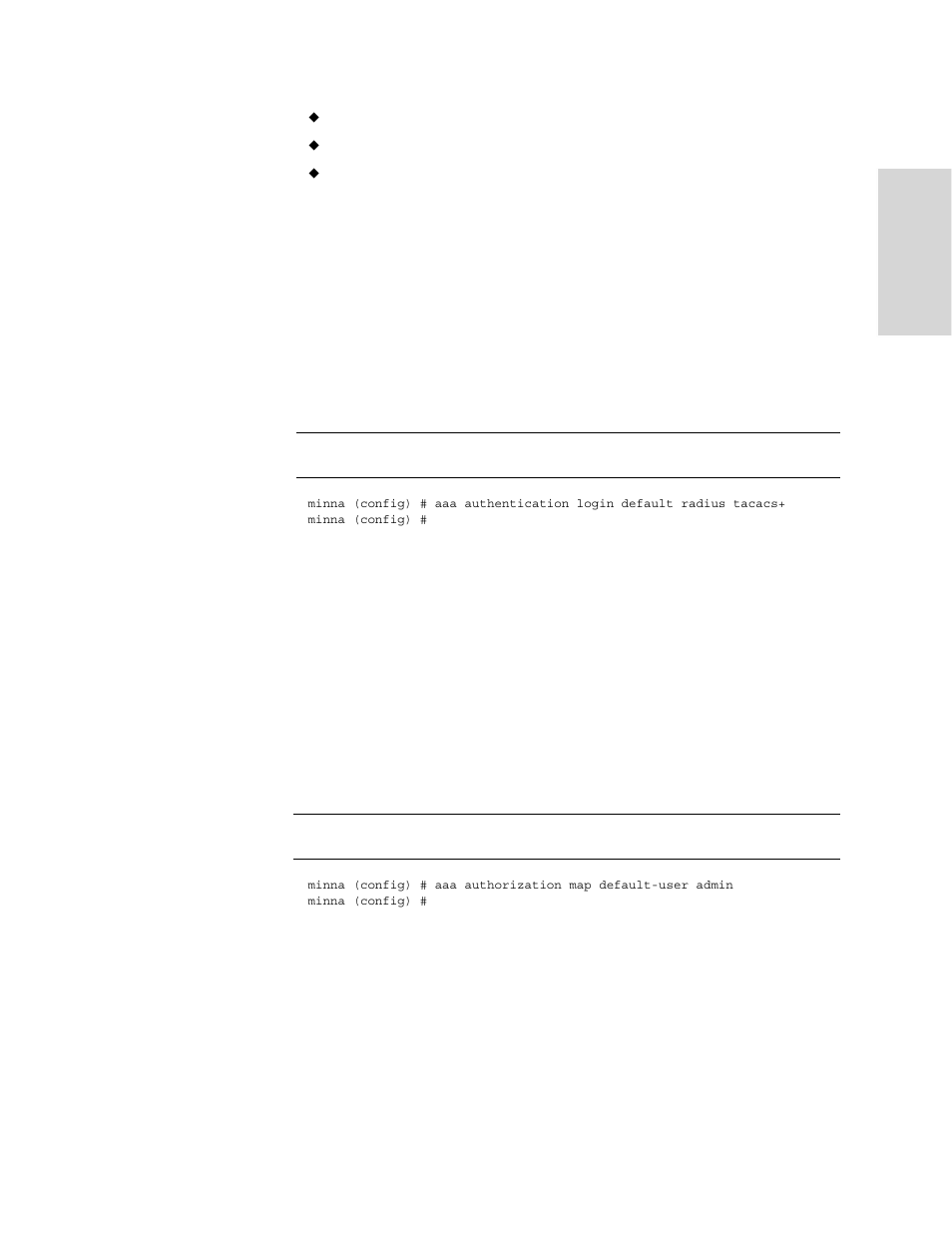 Aaa authentication login default, Aaa authorization map default-user, Aaa authorization map order | HP StorageWorks Enterprise File Services WAN Accelerator User Manual | Page 193 / 230