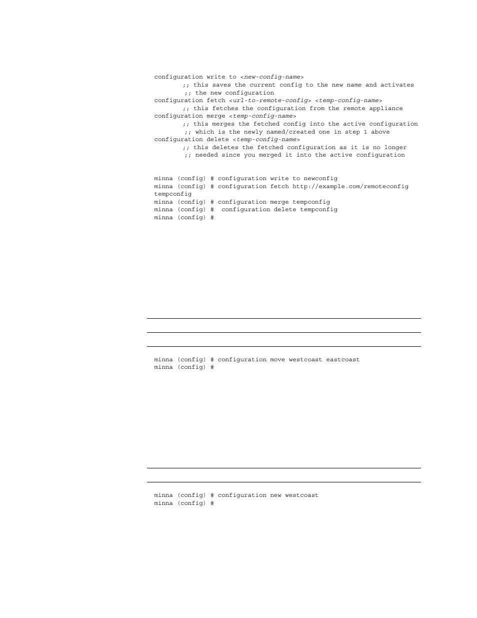 Configuration move, Configuration new, Configuration revert saved | HP StorageWorks Enterprise File Services WAN Accelerator User Manual | Page 202 / 230