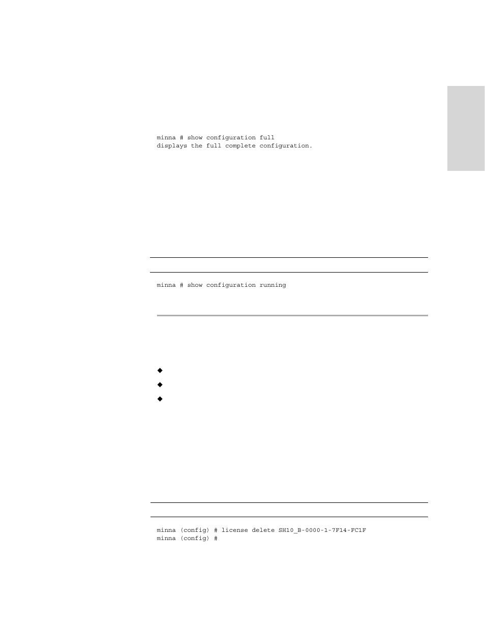 Show configuration full, Show configuration running, License key commands | License delete | HP StorageWorks Enterprise File Services WAN Accelerator User Manual | Page 205 / 230