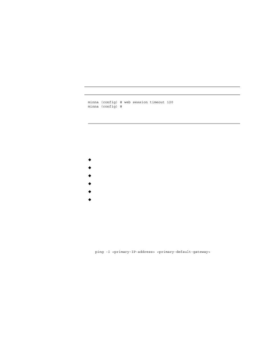 Web session timeout, Diagnostic commands, Ping | HP StorageWorks Enterprise File Services WAN Accelerator User Manual | Page 212 / 230